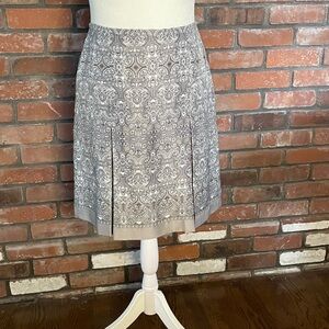 LOFT SILK Gray A-Line Skirt with Intricate Pattern and Unique Open Pleats